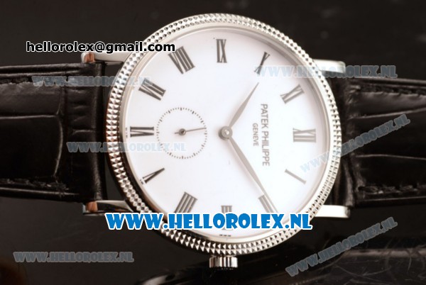 Patek Philippe Calatrava Small Seconds Miyota 9015 Automatic Steel Case with White Dial Roman Numberal Markers and Black Genuine Leather Strap (GF) - Click Image to Close